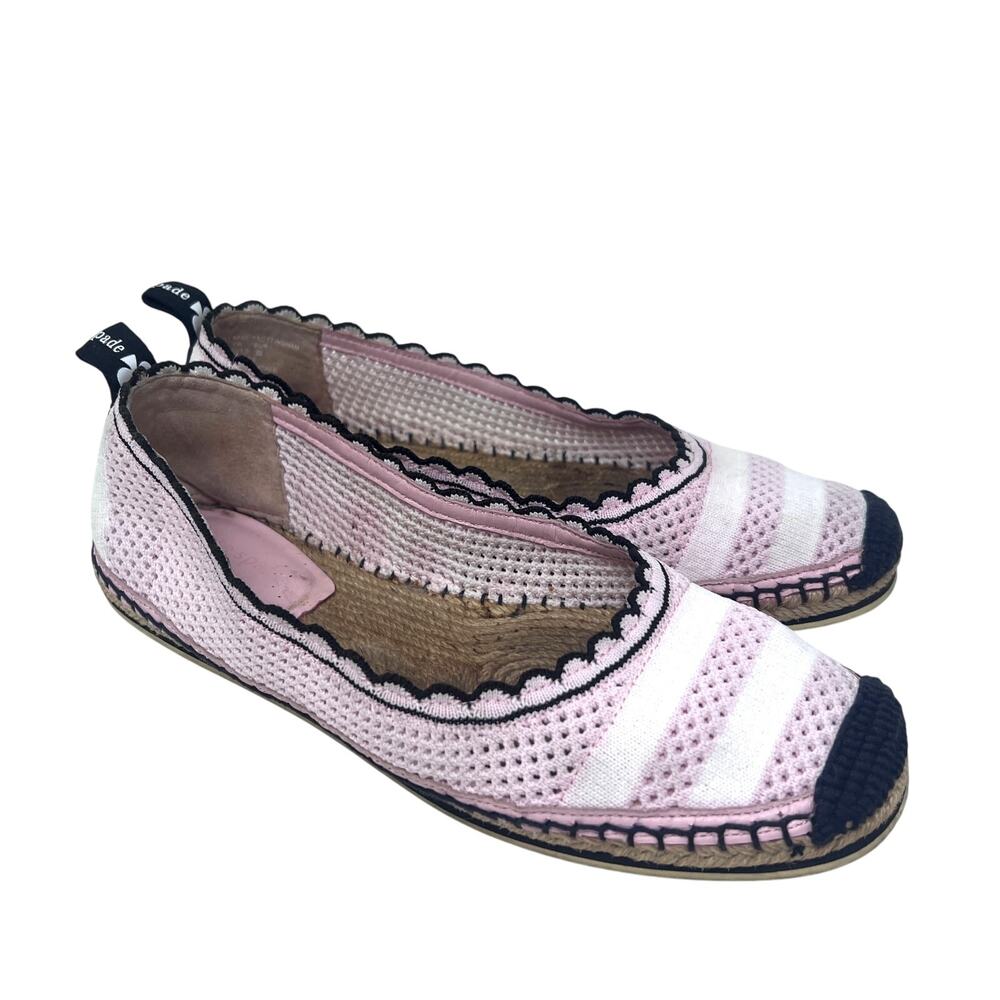 Kate Spade Espadrille Flat Womens 8.5 Knottingham Pink White Stripe Knit
